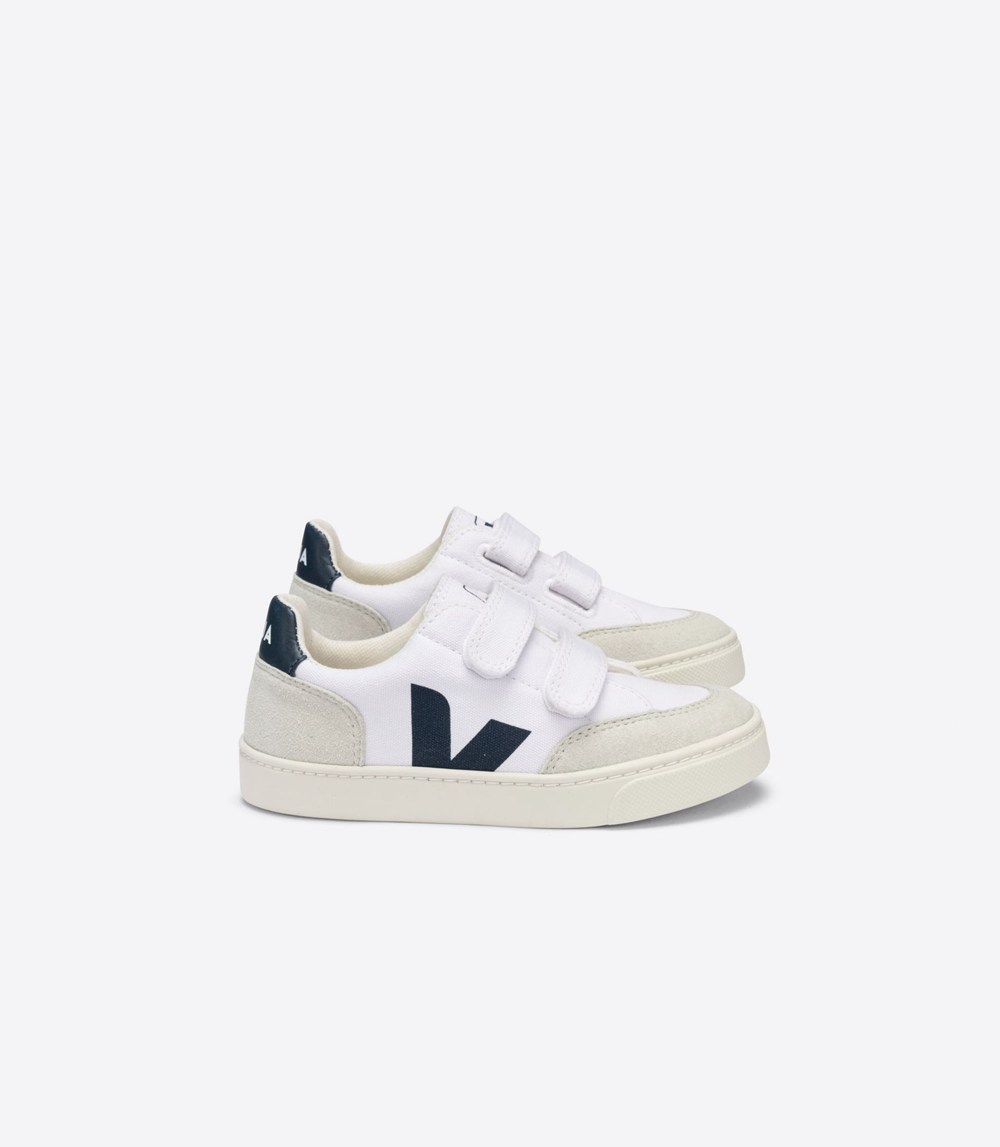 Veja Sneakers Kids - V-12 Velcro Canvas - White/Beige - 8142INHCU